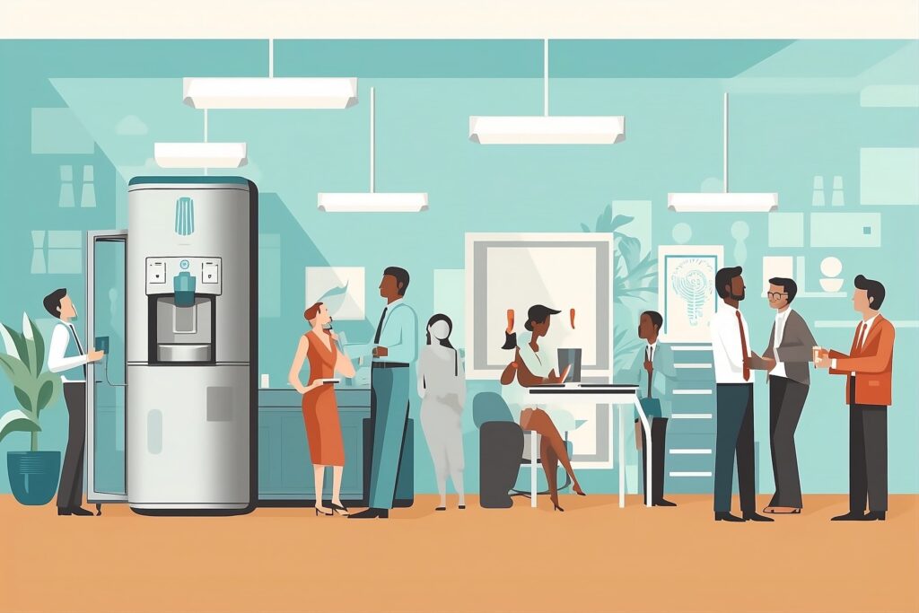 Breaking Free (of the Corporate Cycle and Family/Cultural Expectations) 2 standing around the watercooler artwork