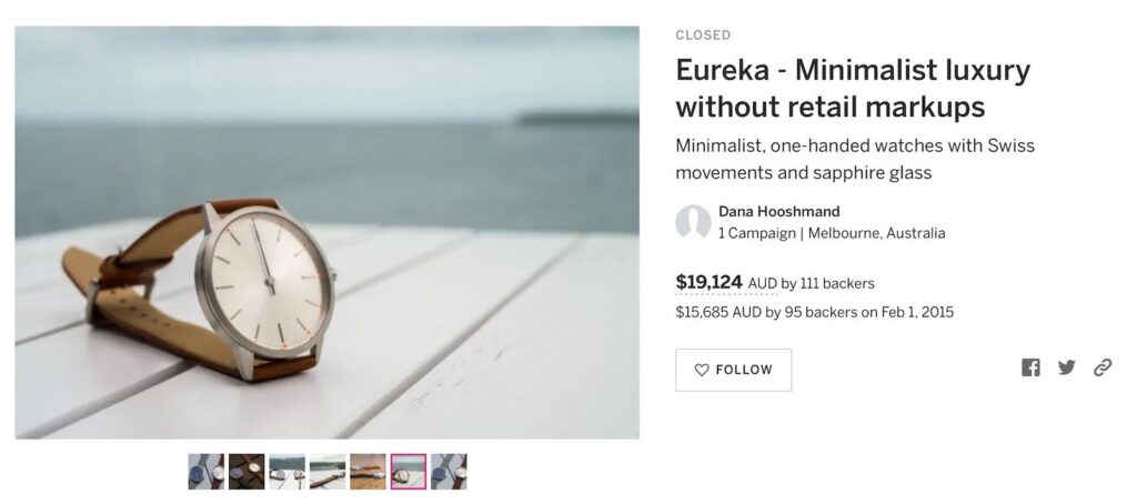 Eureka watch company — Screenshot from Indiegogo