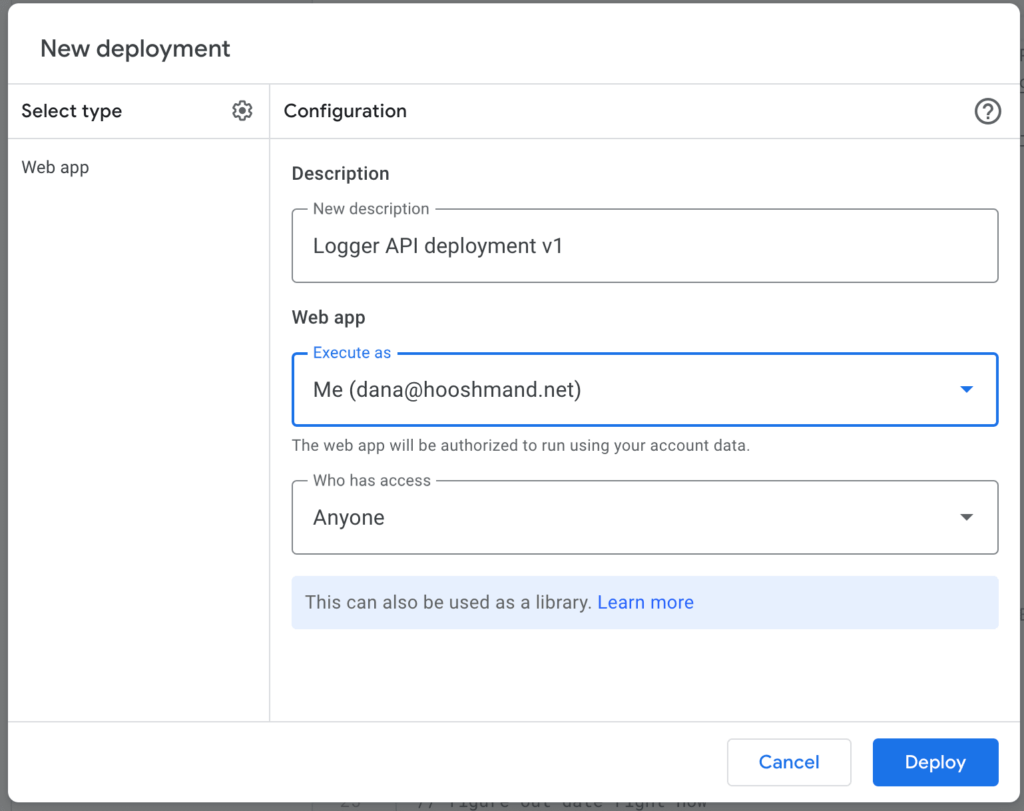 Configure permissions for your Google Apps Script-based data logger