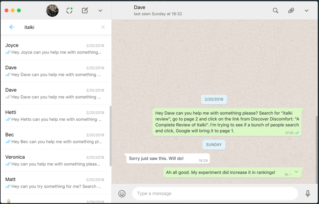Whatsapp messages, Hacking search intent to rank higher on the SERP — An experiment