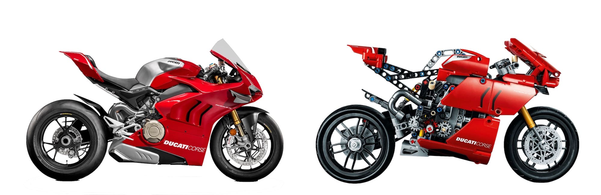 Ducati Panigale V4R and the Lego Ducati Panigale V4R side by side