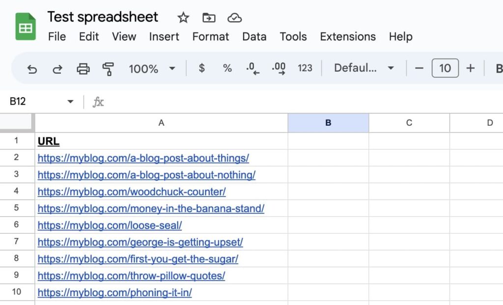 Setting up list of URLS for blog post to measure traffic per page
