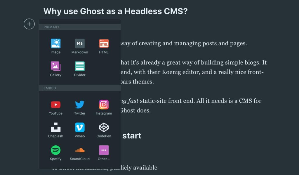 Using Ghost Koenig editor in headless CMS
