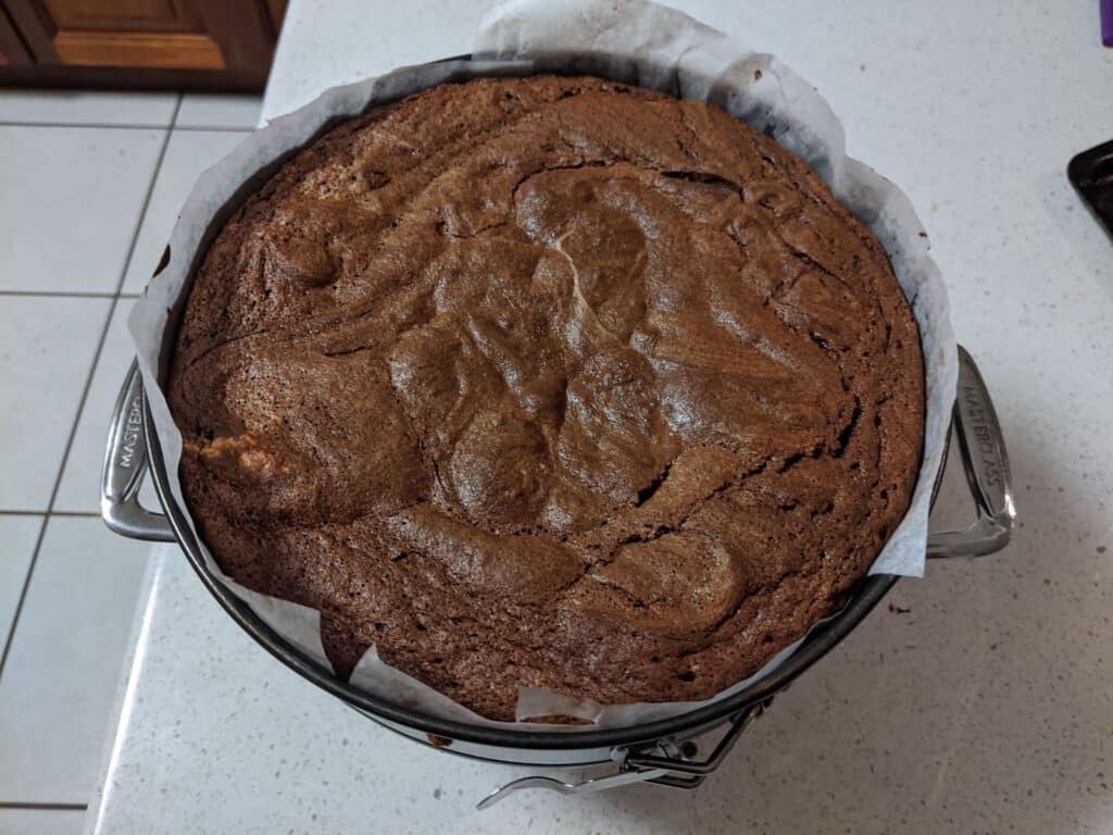 Tartine chocolate soufflé cake once baked