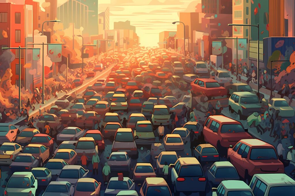 traffic jam in gridlocked city