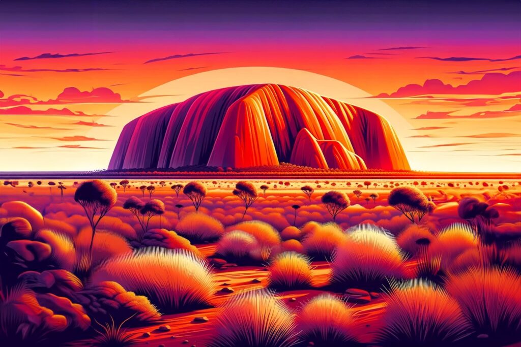 Illustration of Uluru in the Australian desert