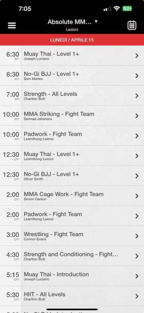 Absolute MMA phone app screenshot 2