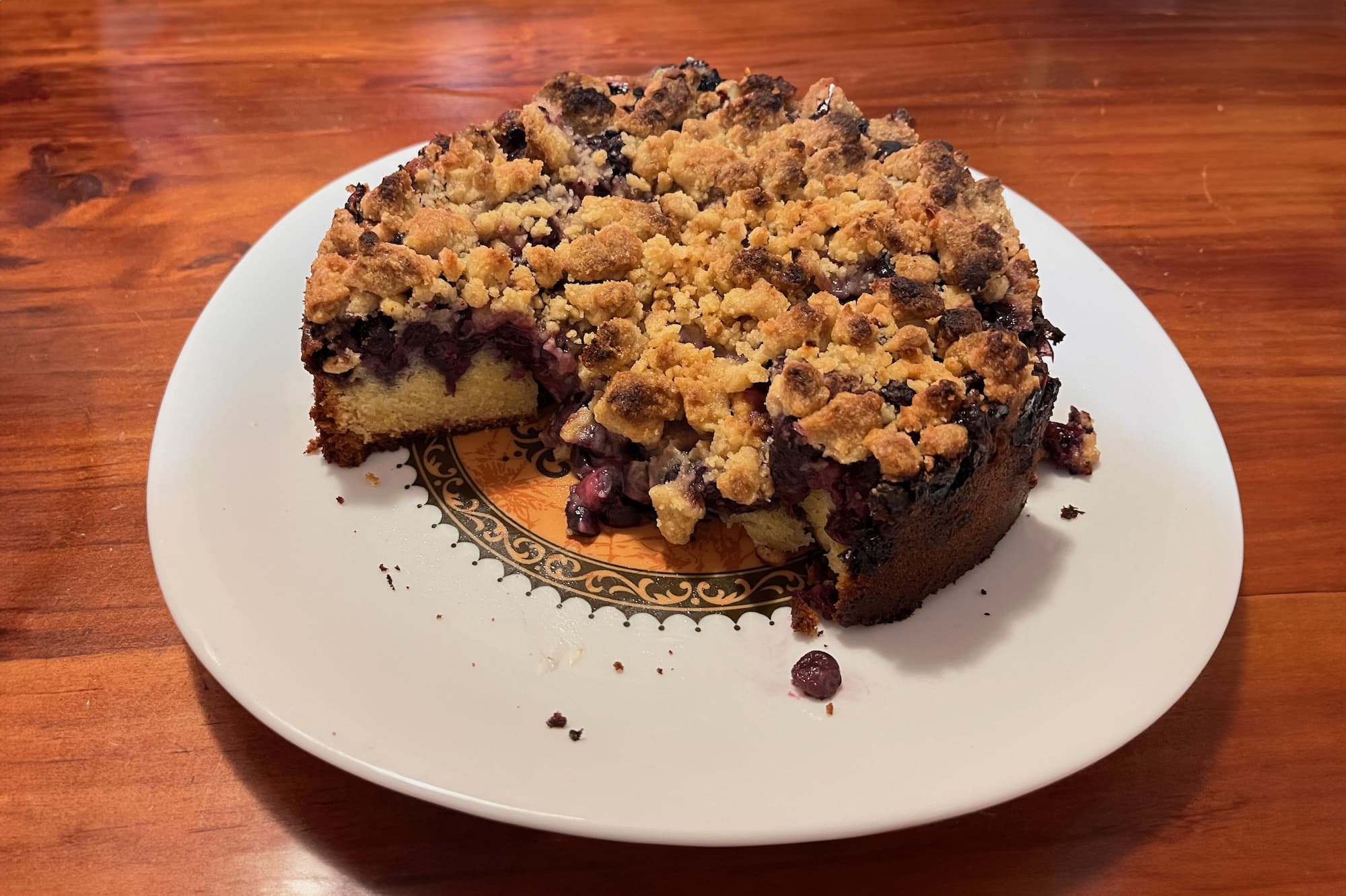 baking the blueberry crumble