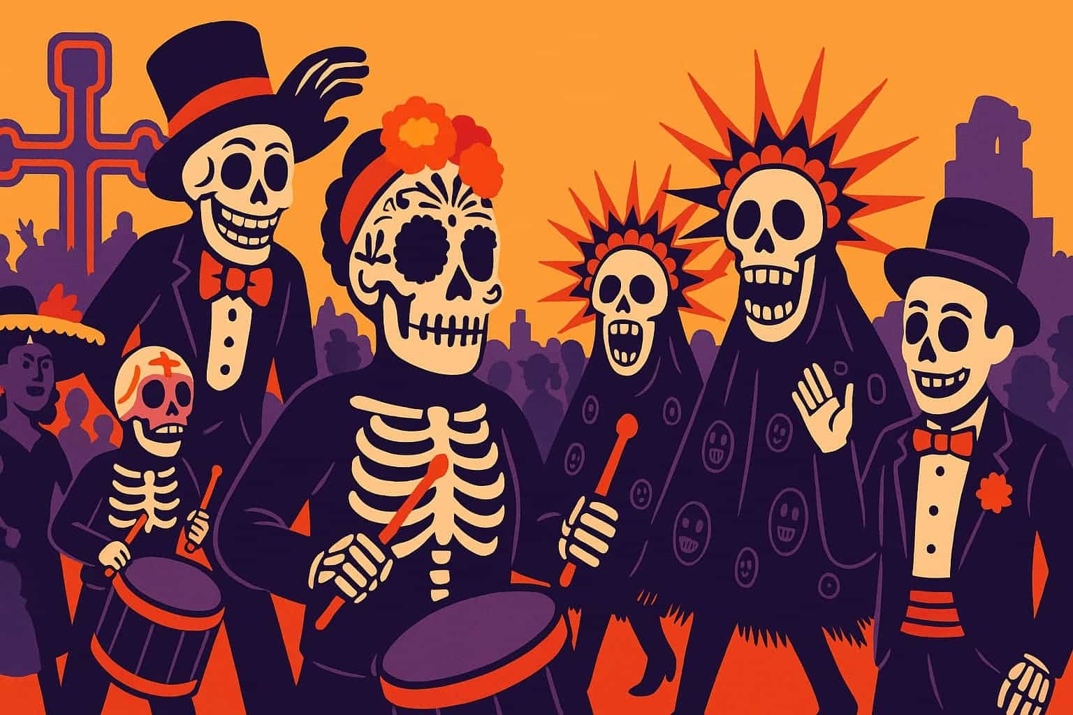 Dia de los muertos parade stylised graphic