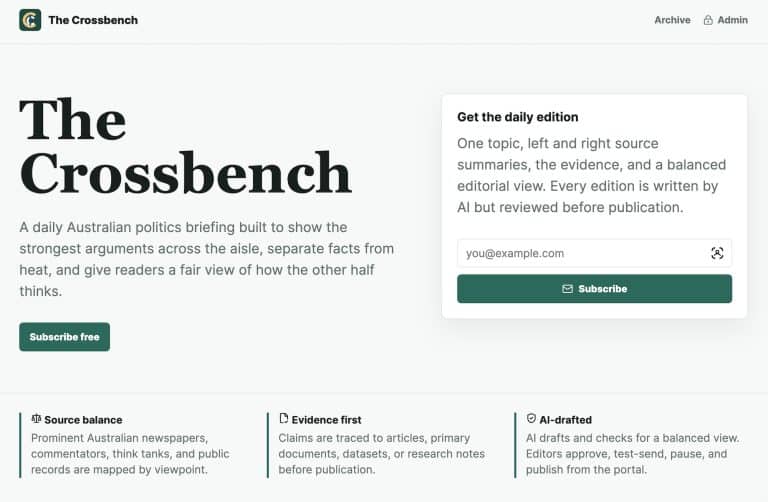 Crossbench political newsletter cover image