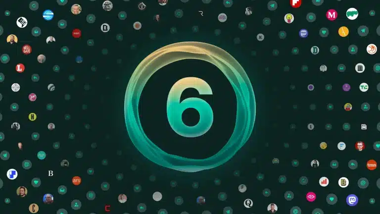 Ghost Review 2026: Still My Pick for Simple Blogging 11 Ghost 6 publishing platform artwork with the number 6 at the centre of a network of publication icons